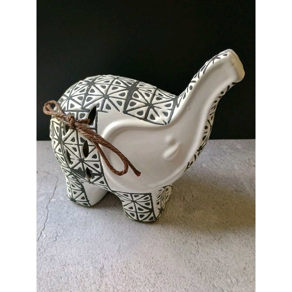 Pier 1 Imports Aztec Design Black and White Ceramic‎ Elephant Figurine